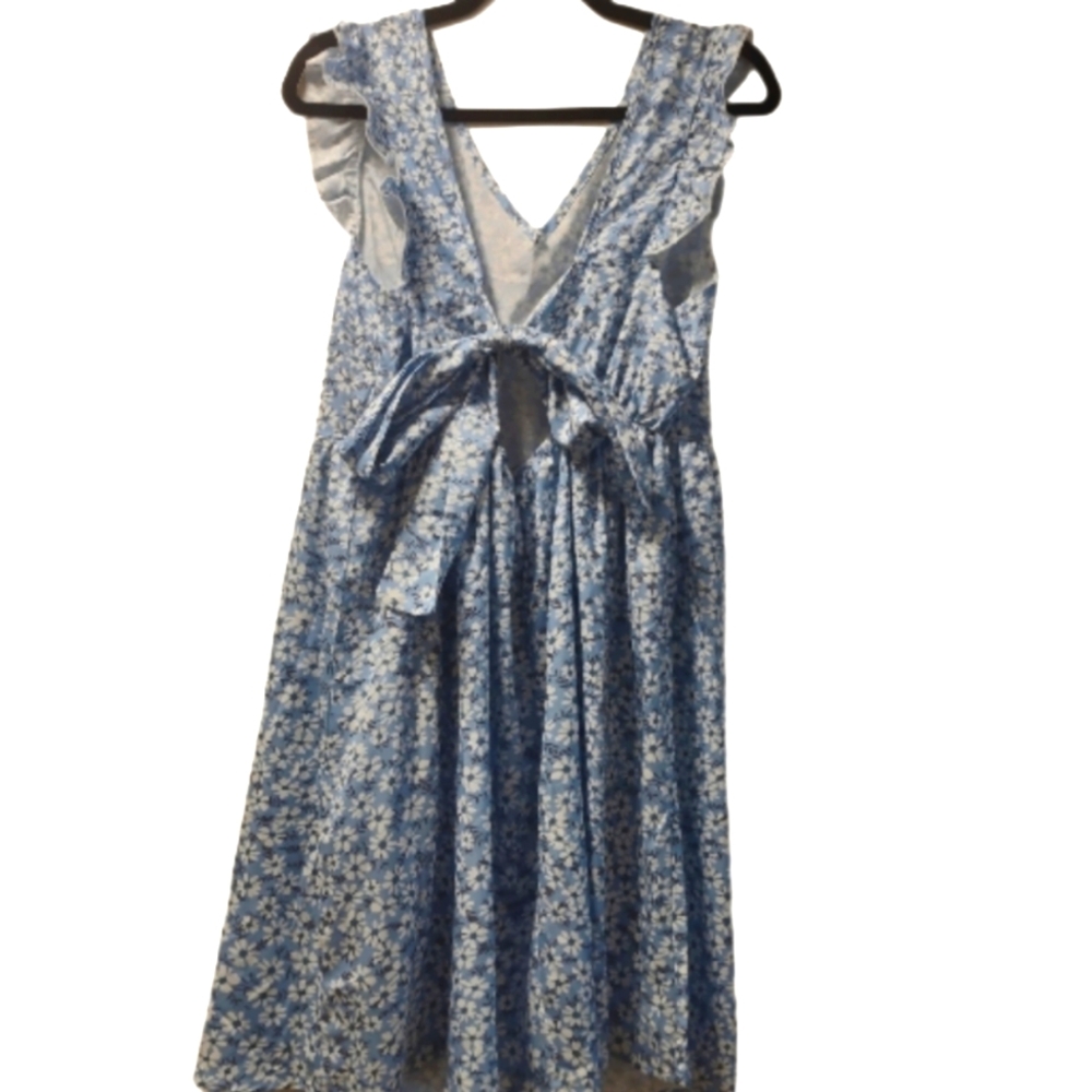 Women's Blue flowered Dress, 0XL - Picture 1 of 4
